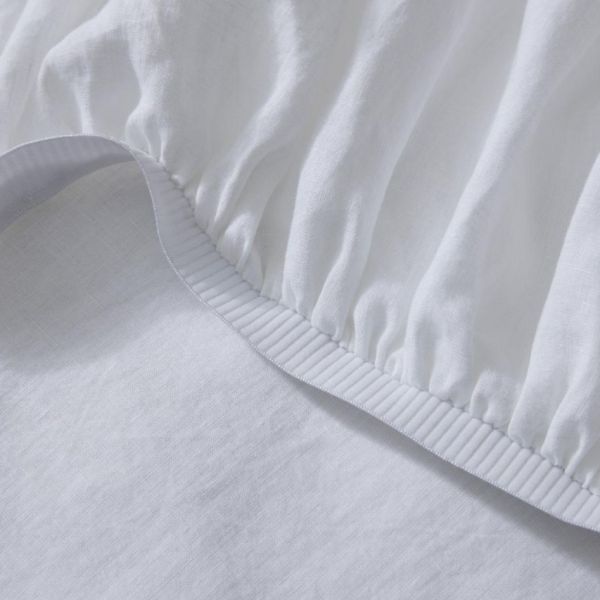 European Linen Fitted Sheet | White